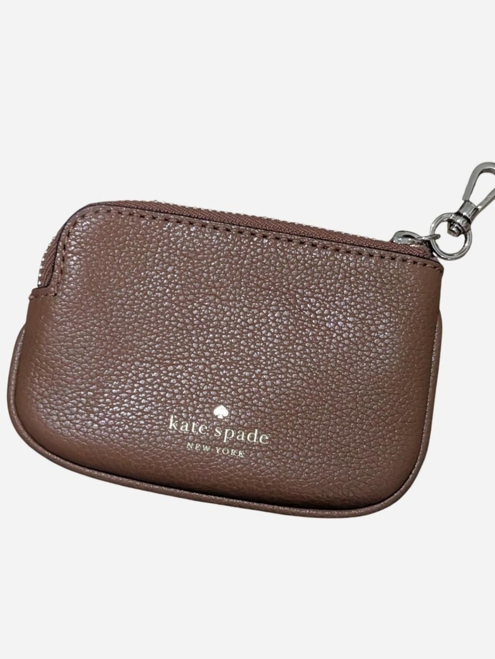 Kate Spade small coin ID card holder wallet pouch Brown tan leather New York